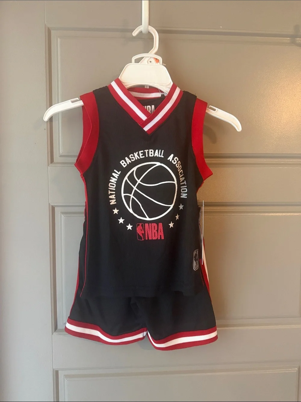 NWT NBA Black and Red Kids Basketball Jersey & Shorts Set